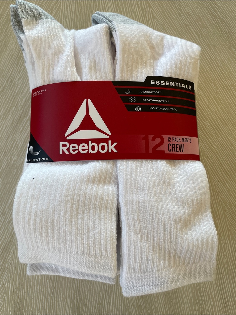Reebok Men's White Crew Athletic Socks - Pack